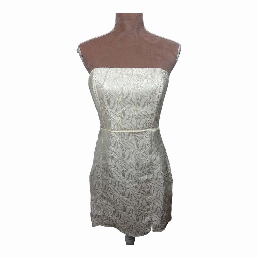 Lulus Rhodea Champagne Floral Jacquard Strapless Mini Dress M Bridal Cocktail